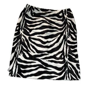 Y2K Open Zebra Mini Skirt Womens 8P Animal Print Faux Fur Pencil Vintage 2000s